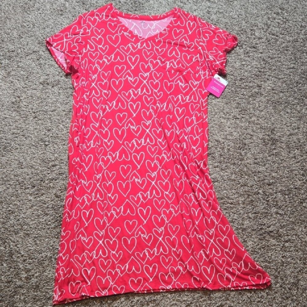 3X 22W - 24W Plus Size Chemise Hearts Nightgown Sleep Shirt Top Pockets